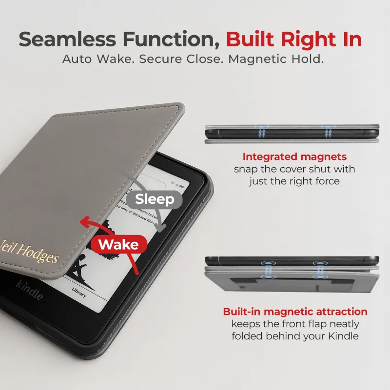 Kindle Leather Case- Gray