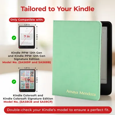 Kindle Leather Case- Mint Green