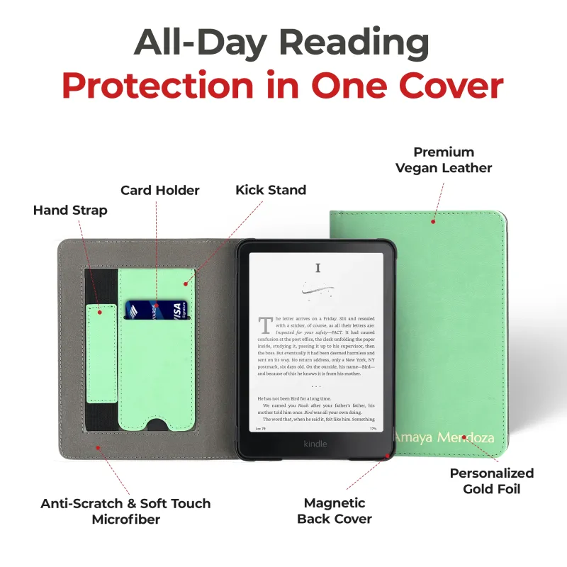 Kindle Leather Case- Mint Green