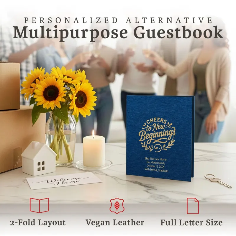 Personalized Multipurpose Guest Book - Cheers to New Beginnings (BLUE)