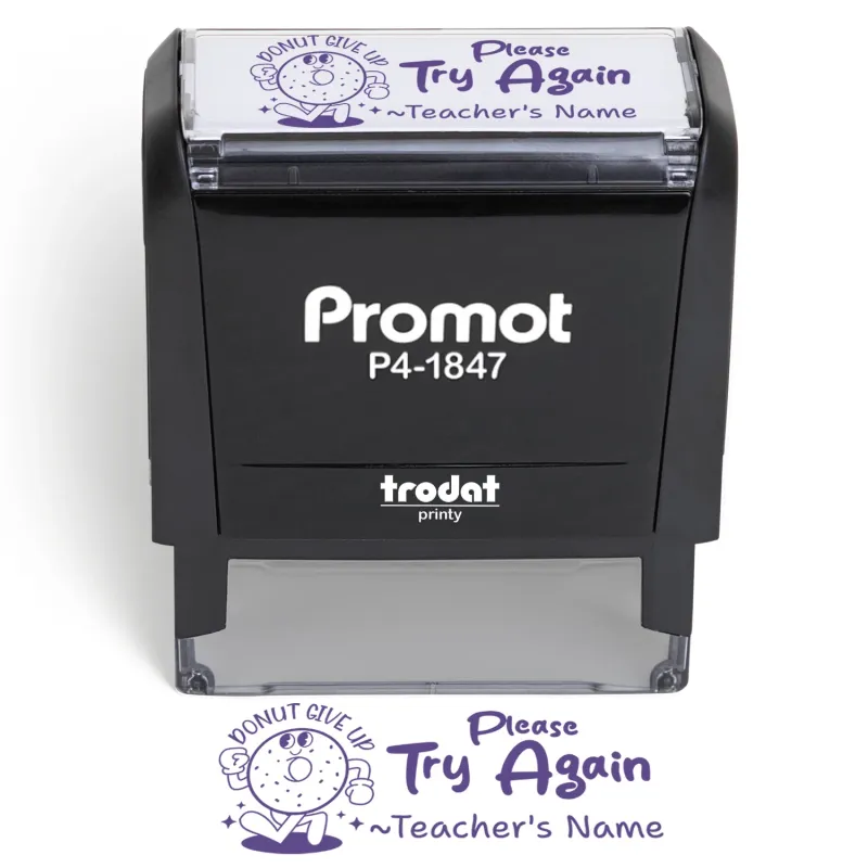 Teacher Custom Rubber Stamp "Please Try Again" - Medium