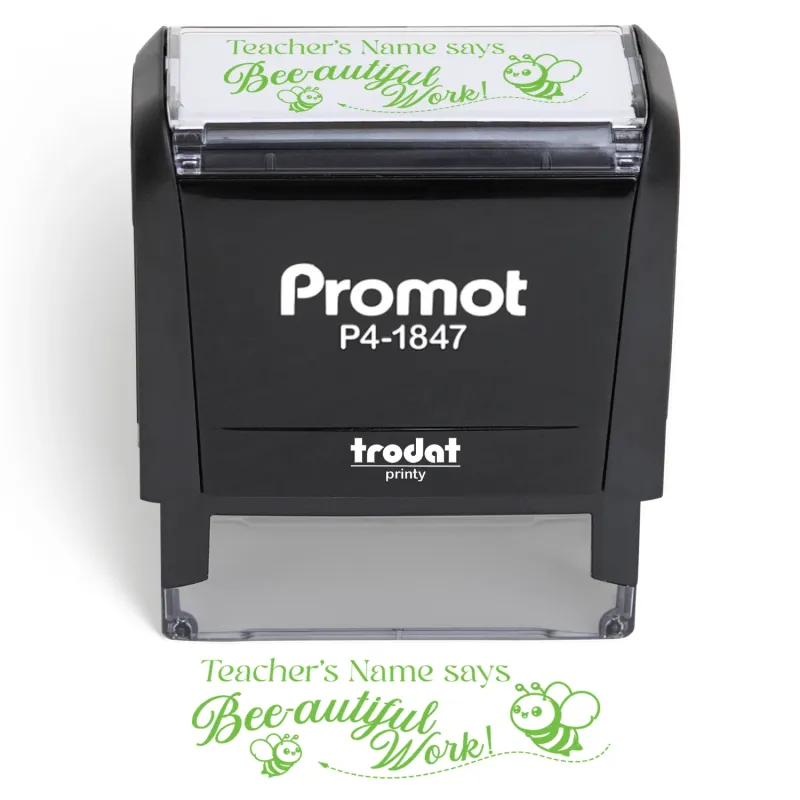 Teacher Custom Rubber Stamp "Bee-autiful Work" - Medium