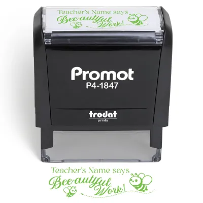 Teacher Custom Rubber Stamp "Bee-autiful Work" - Medium