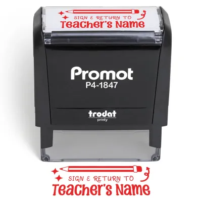 Teacher Custom Rubber Stamp "Sign & Return" - Medium