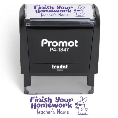 Teacher Custom Rubber Stamp "Finish Your Homework" - Medium