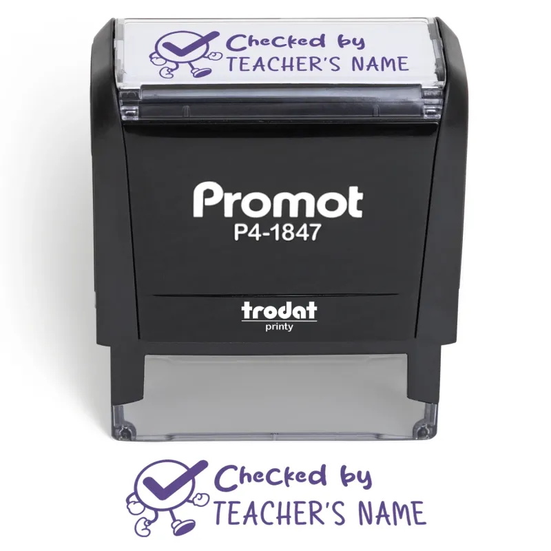 Teacher Custom Rubber Stamp "Checked By" - Medium