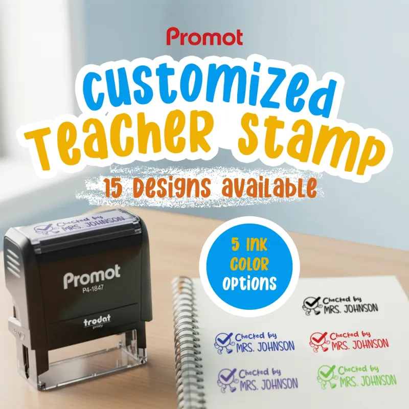 Teacher Custom Rubber Stamp "Checked By" - Medium