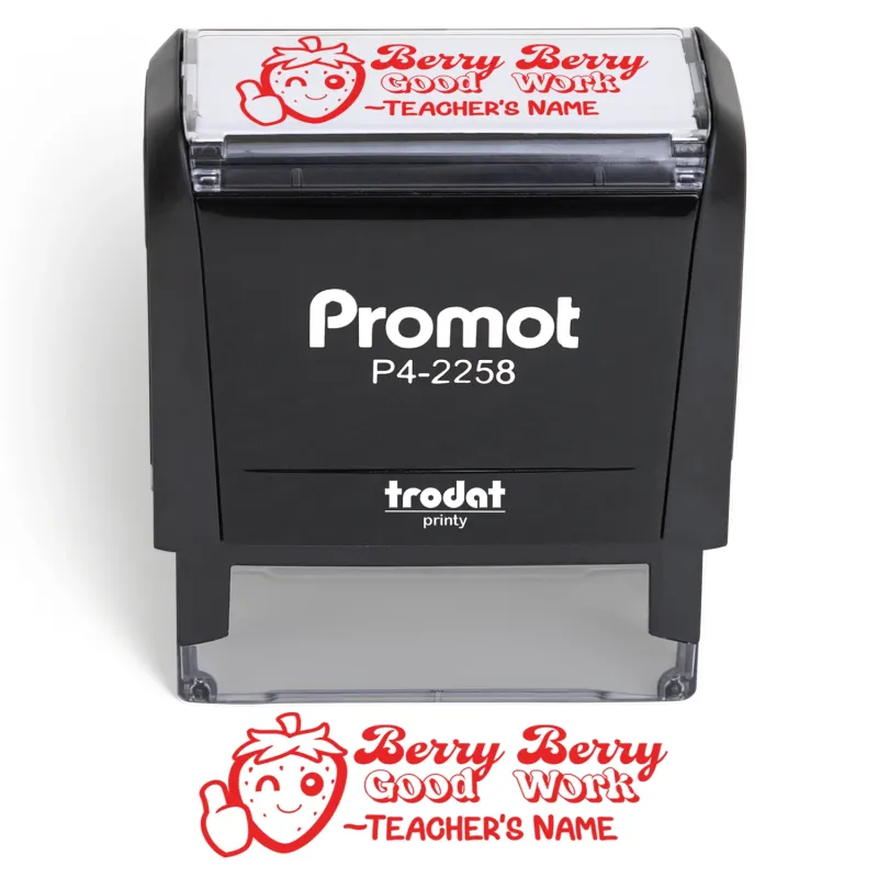 Teacher Custom Rubber Stamp "Berry Berry Good Work" - Large