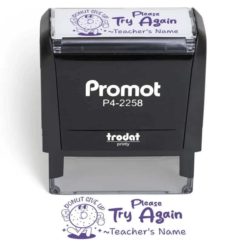 Teacher Custom Rubber Stamp "Please Try Again" - Large