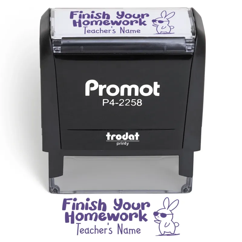 Teacher Custom Rubber Stamp "Finish Your Homework" - Large