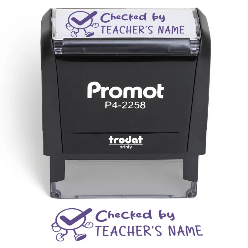Teacher Custom Rubber Stamp "Checked By" - Large
