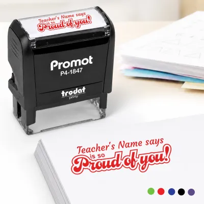 Teacher Custom Rubber Stamp "Proud of You" - Medium