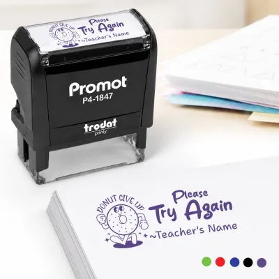 Teacher Custom Rubber Stamp "Please Try Again" - Medium
