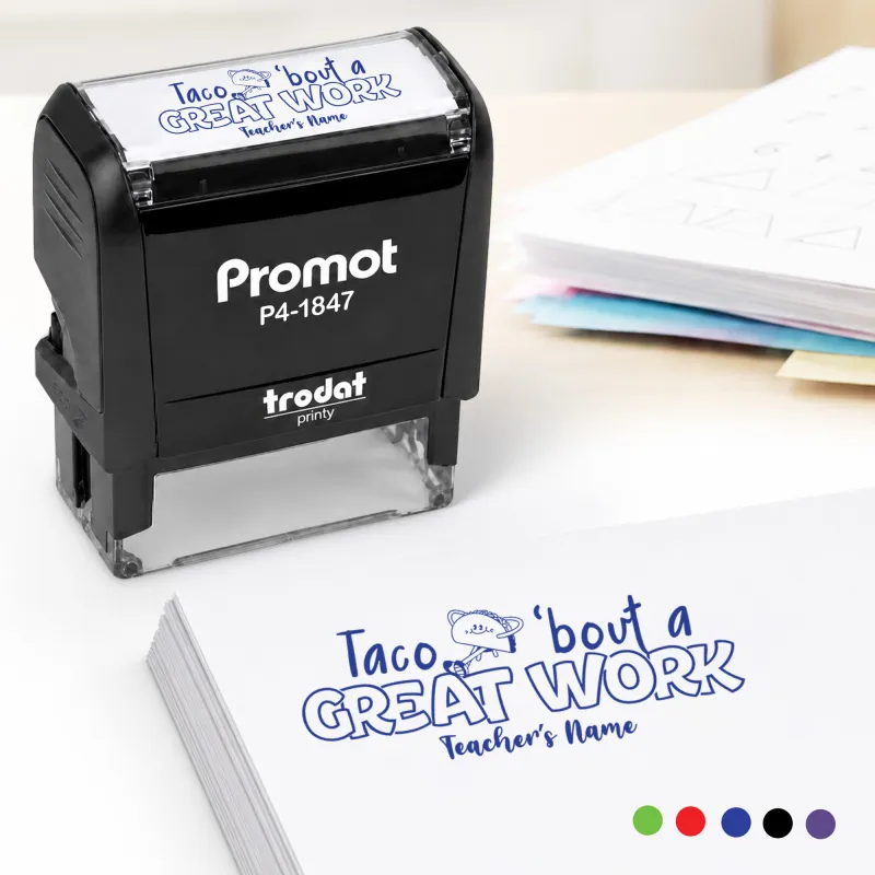Teacher Custom Rubber Stamp "Taco Bout Some Great Work" - Medium