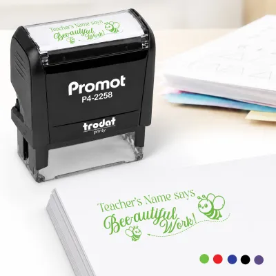 Teacher Custom Rubber Stamp "Bee-autiful Work" - Large