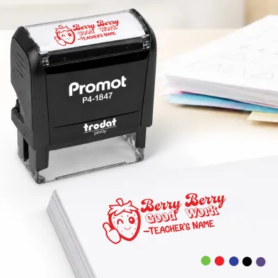 Teacher Custom Rubber Stamp "Berry Berry Good Work" - Medium