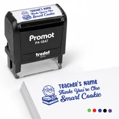 Teacher Custom Rubber Stamp "Thinks You're One Smart Cookie" - Medium