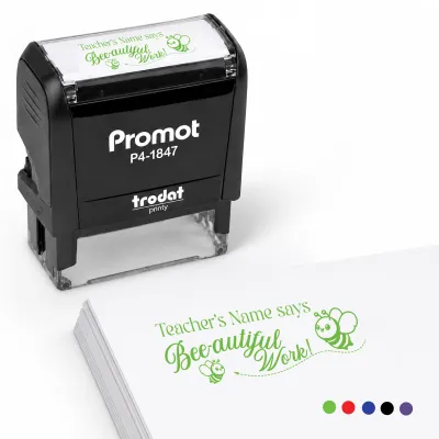 Teacher Custom Rubber Stamp "Bee-autiful Work" - Medium