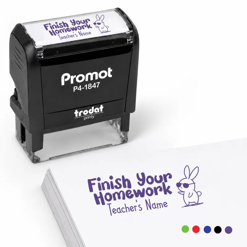 Teacher Custom Rubber Stamp "Finish Your Homework" - Medium