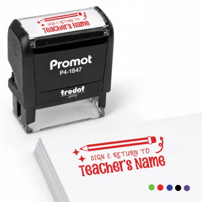 Teacher Custom Rubber Stamp "Sign & Return" - Medium