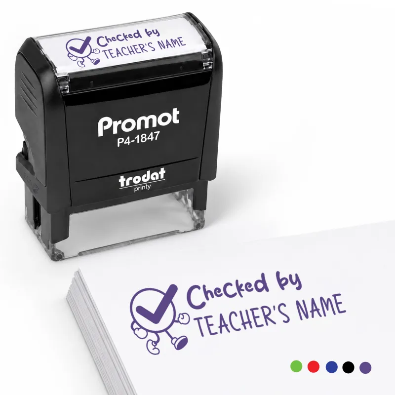 Teacher Custom Rubber Stamp "Checked By" - Medium