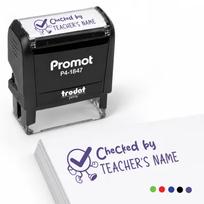 Teacher Custom Rubber Stamp "Checked By" - Medium