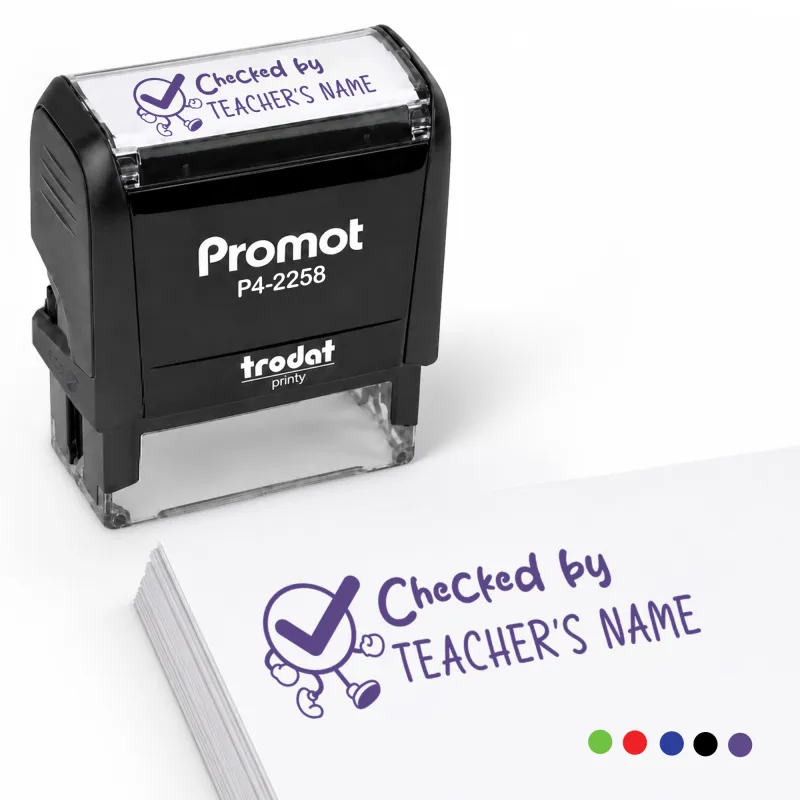 Teacher Custom Rubber Stamp "Checked By" - Large