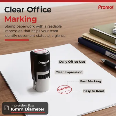 Self-Inking Round ENTERED Stamp – Red Ink Office Stamp