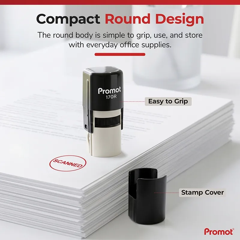 Self-Inking Round SCANNED Stamp – Red Ink Office Stamp