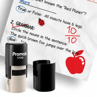 Apple Red Self-Inking Teacher Stamp Round Stamp - Symbol