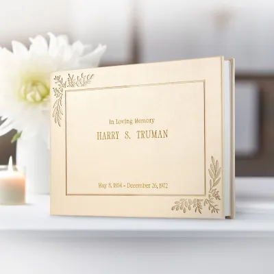 Personalized Funeral Guest Book - Gold