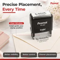 The clear alignment window on this small self-inking address stamp helps position clean, accurate impressions on every envelope.