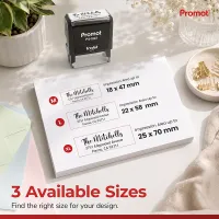 Get the best results from your small self-inking address stamp with simple care tips shown beside a hand pressing the stamp.