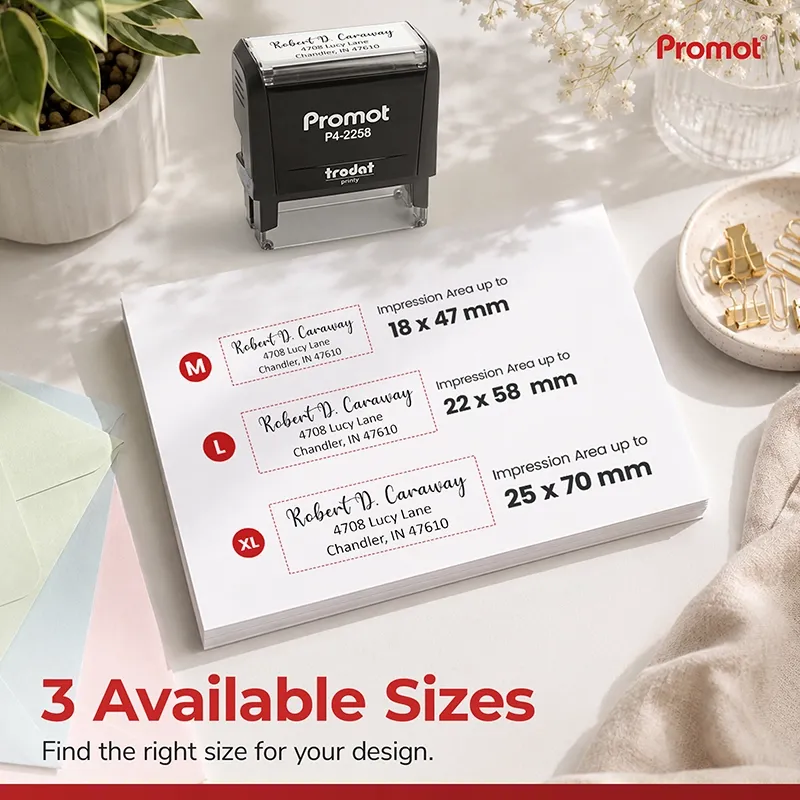 See the available impression sizes for a medium self-inking address stamp and choose the right fit.