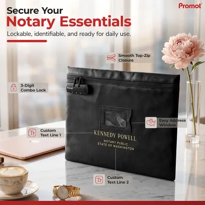 Notary Bag — Lockable Notary Public Bag for Stamps, Journal & Documents (Black)