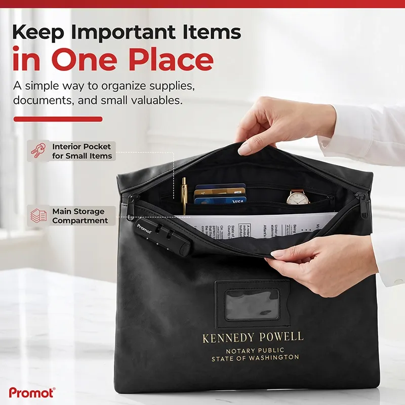 Notary Bag — Lockable Notary Public Bag for Stamps, Journal & Documents (Black)