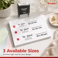 Address Stamp size guide comparing medium, large, and extra-large impression areas